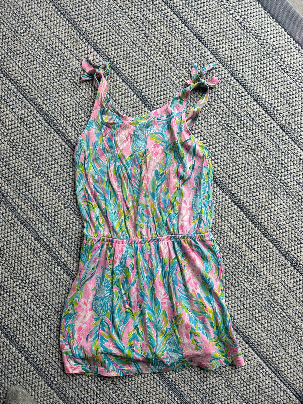 Lilly Pulitzer Pink Green Blue Tropical Print Girls Dress with attached shorts